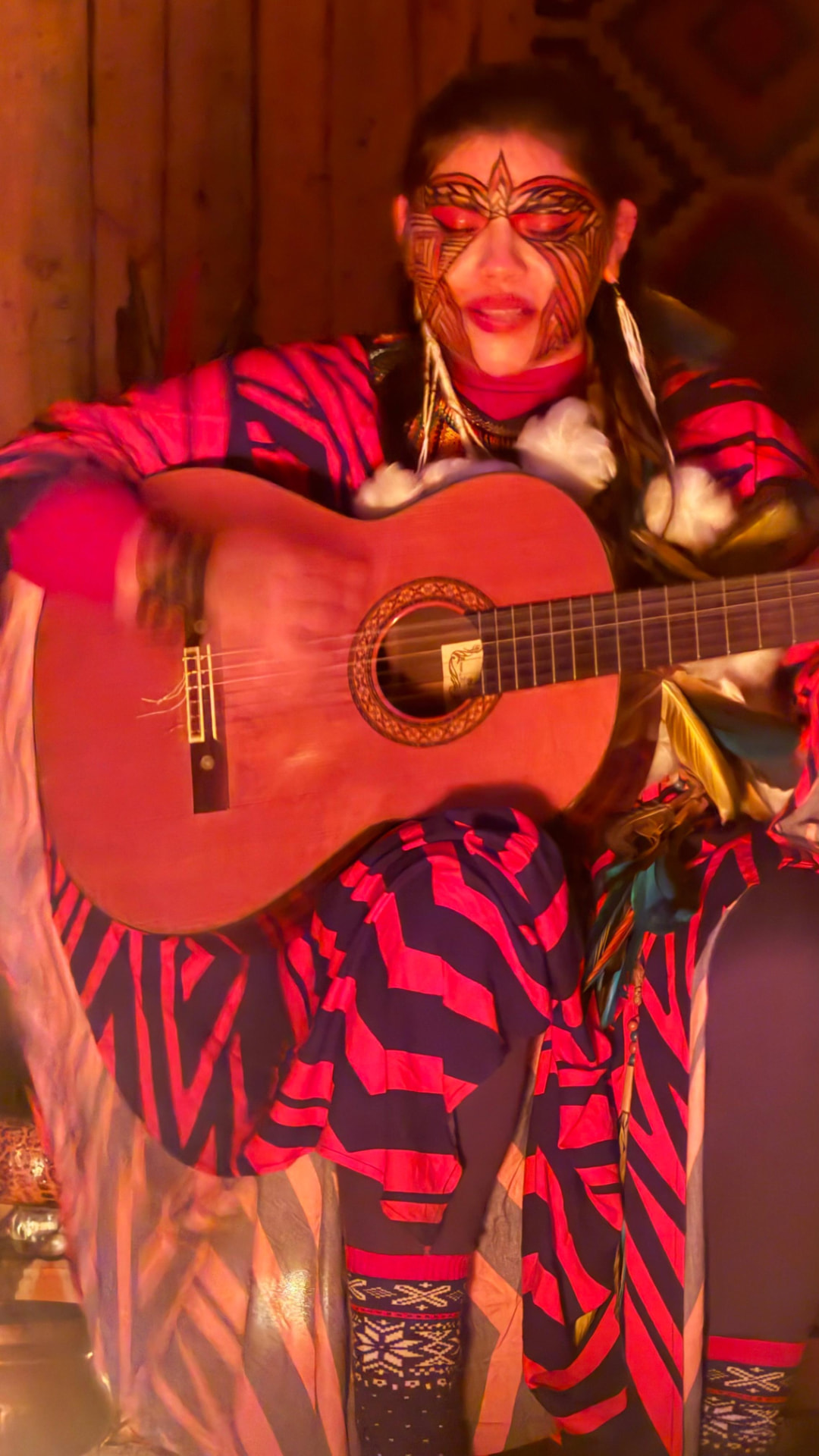 Sacred chant carried through voice and guitar